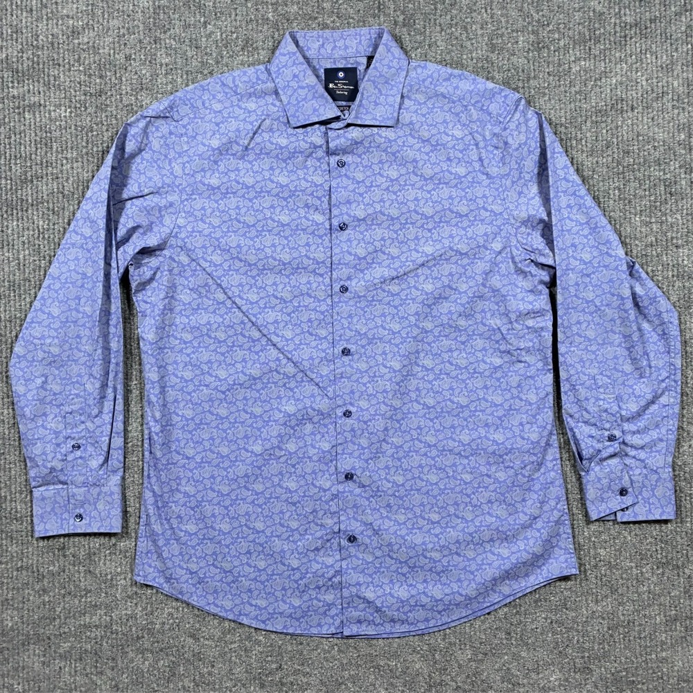 Ben Sherman Tailoring Mens Button Up Shirt 44" Chest Size Paisley Print Stretch